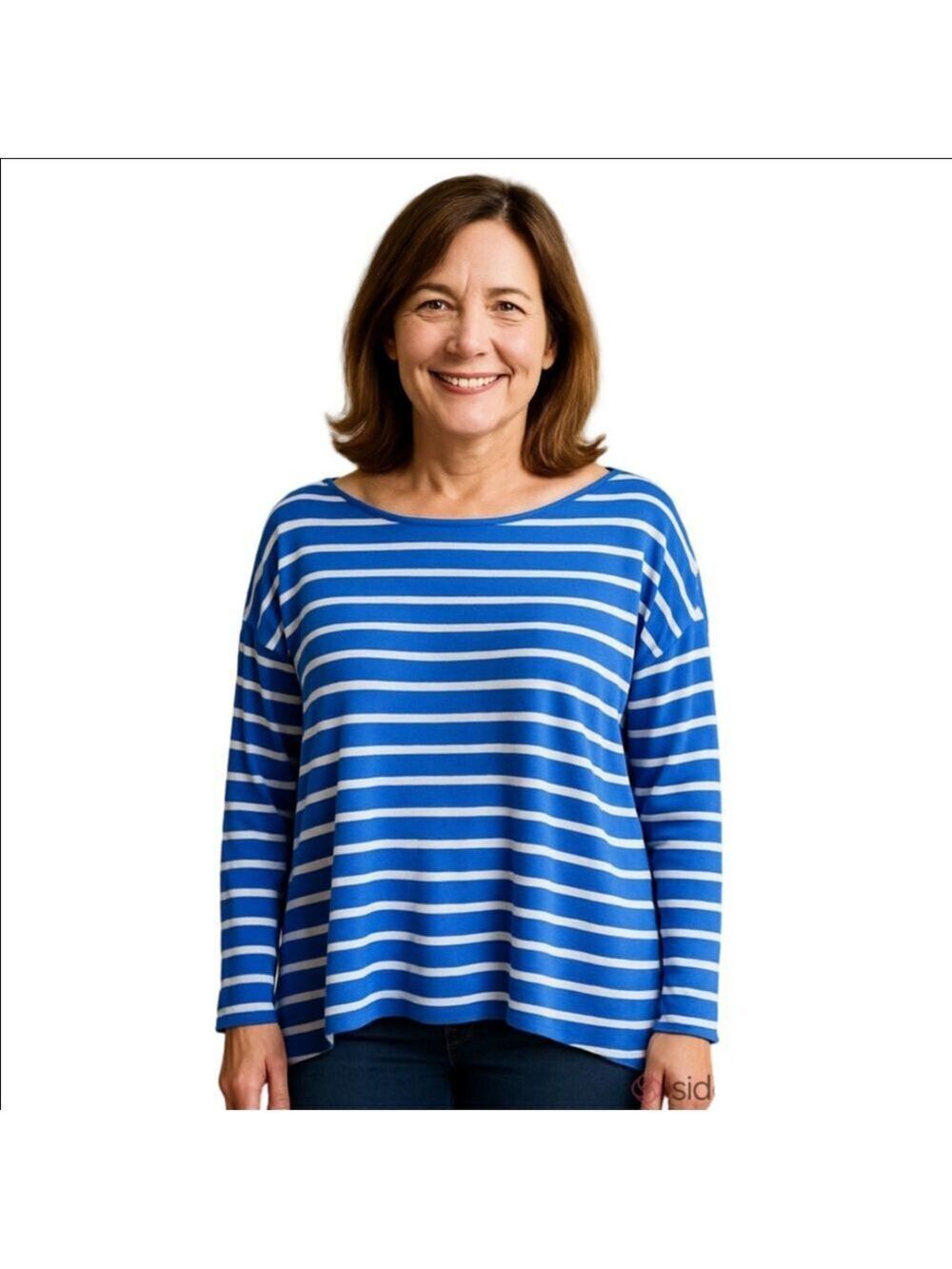 Red Haute Striped Pullover Shirt Blue Medium